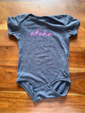 Splash Gray Baby One-Piece with‎ Pink "aloha" Script